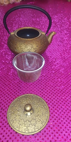 Brass/Enamel Marked Ethnic Teapot With Tea Strainer EUC