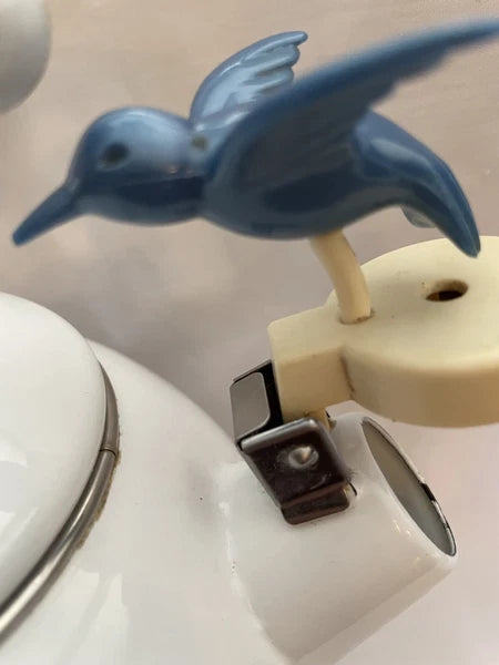 CERAMIC ON STEEL HUMMINGBIRD TEA KETTLE, Vintage, See Description!