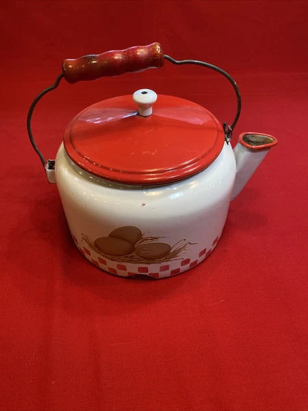 Enamel Ware Large Tea Kettle/ Rooster