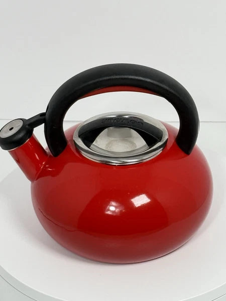 Circulon 2 Qt Stovetop Whistling Tea Kettle Red Enamel GREAT COND