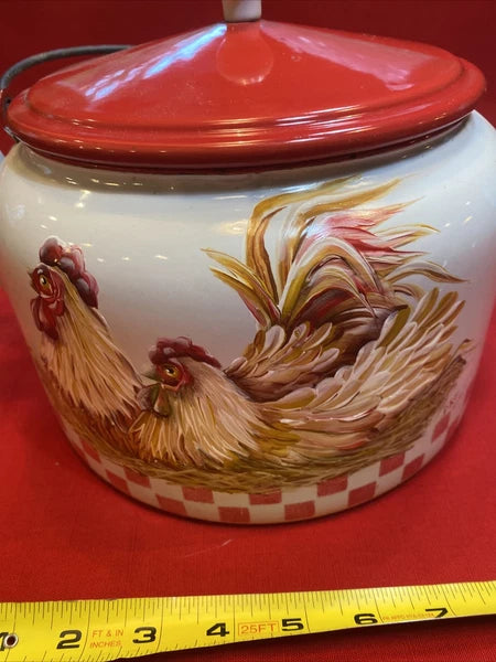Enamel Ware Large Tea Kettle/ Rooster