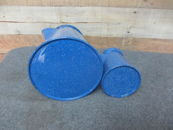 2 - Blue Speckled Enamel Cowboy Coffee / Tea Pots 3 Cup & 12 Cup