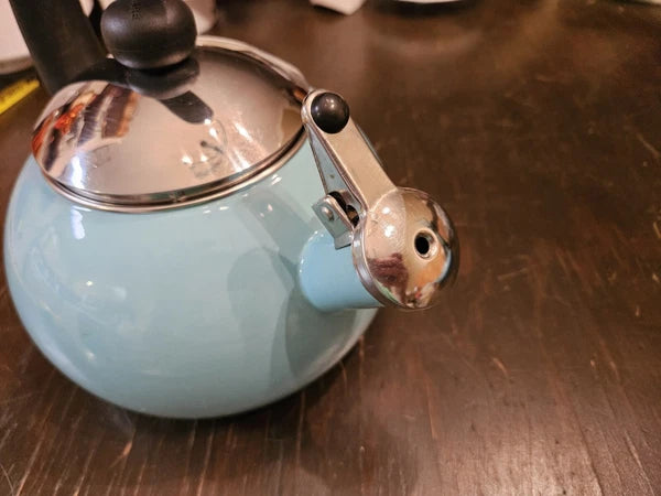 Farberware Whistling Tea Kettle Aqua Blue Turquoise Enamel 10 Cup