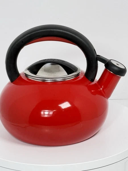 Circulon 2 Qt Stovetop Whistling Tea Kettle Red Enamel GREAT COND