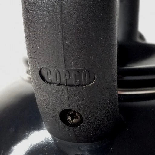 Copco Whistling Tea Kettle Glossy Black 2 Quart Enamel Squeeze Handle Stovetop