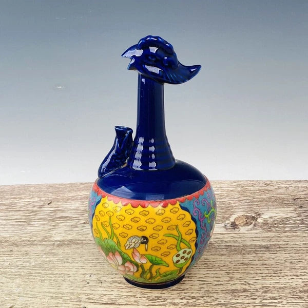 11“ China ancient Song Ding Kiln Filamentation Enamel Chicken head pot