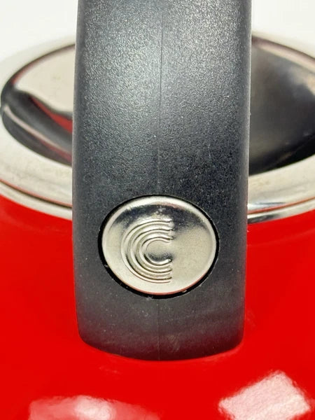 Circulon 2 Qt Stovetop Whistling Tea Kettle Red Enamel GREAT COND