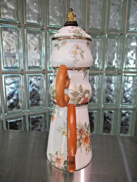 Camp MacKenzie Childs Ltd White Floral Enamelware 1995 3pcTea Set