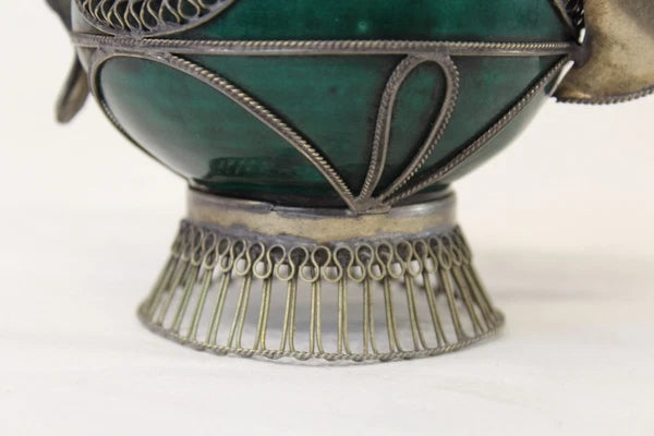 Chinese Middle Eastern Teapot Porcelain Metal Detailed Metal Accents Small Size