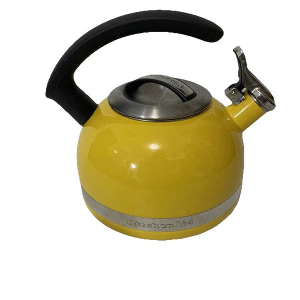 Kitchen Aid Citrus Sunrise Kettle C Handle Enamel Trim Bandsome Yellow Retro