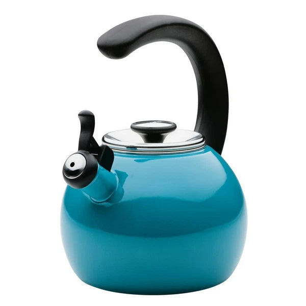 Enamel on Steel Whistling Teakettle with Flip-Up Spout, 8-Cups, Turquoise