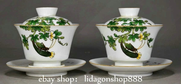 4.4" Old Chinese Yongzheng Enamel Porcelain Flower Fruit insect Bowl Pair