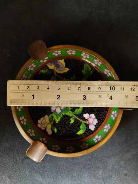 Chinese Vintage Cloisonne Bowl Cigarette stand Enamel Flowers Fine