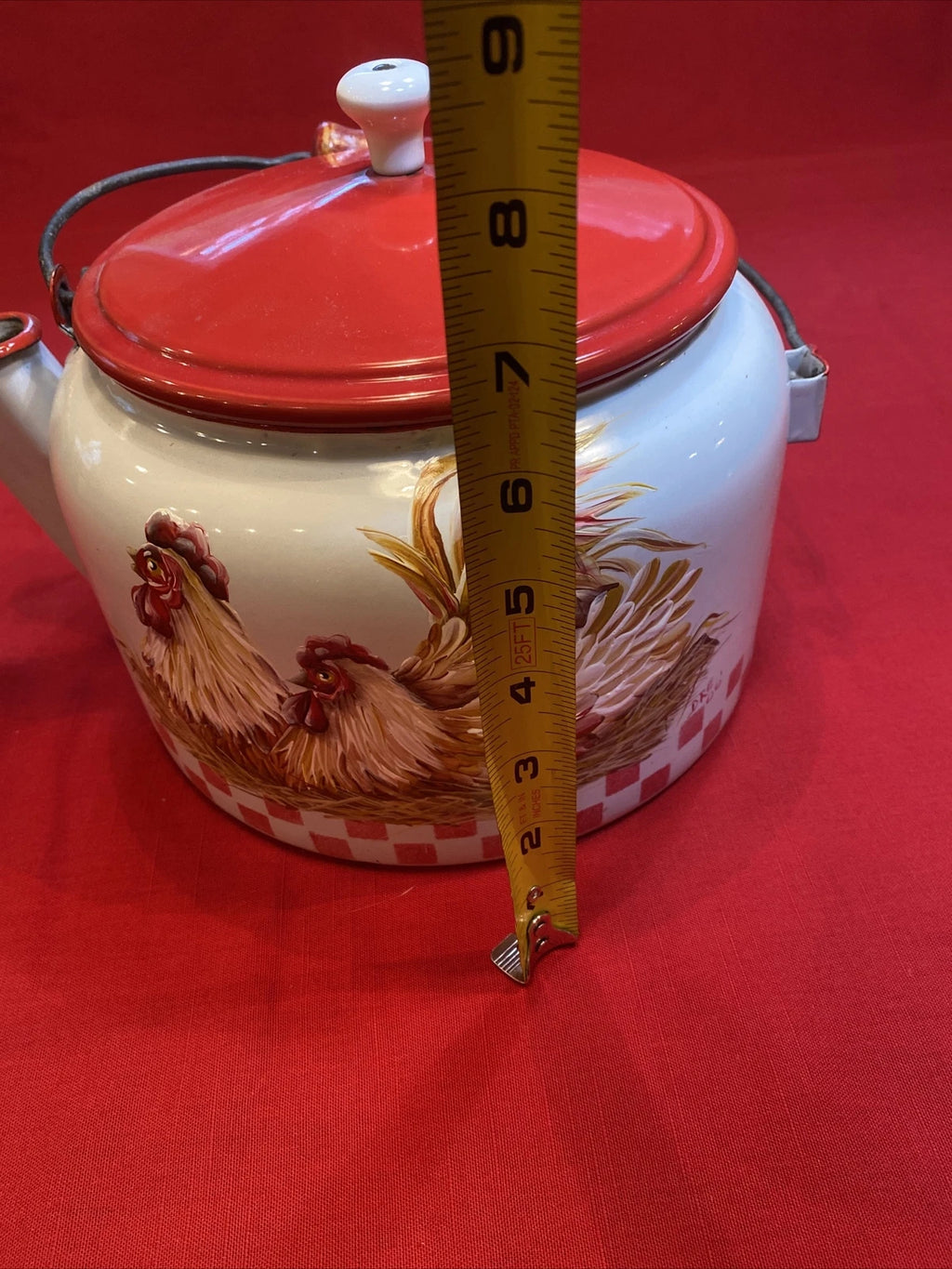 Enamel Ware Large Tea Kettle/ Rooster