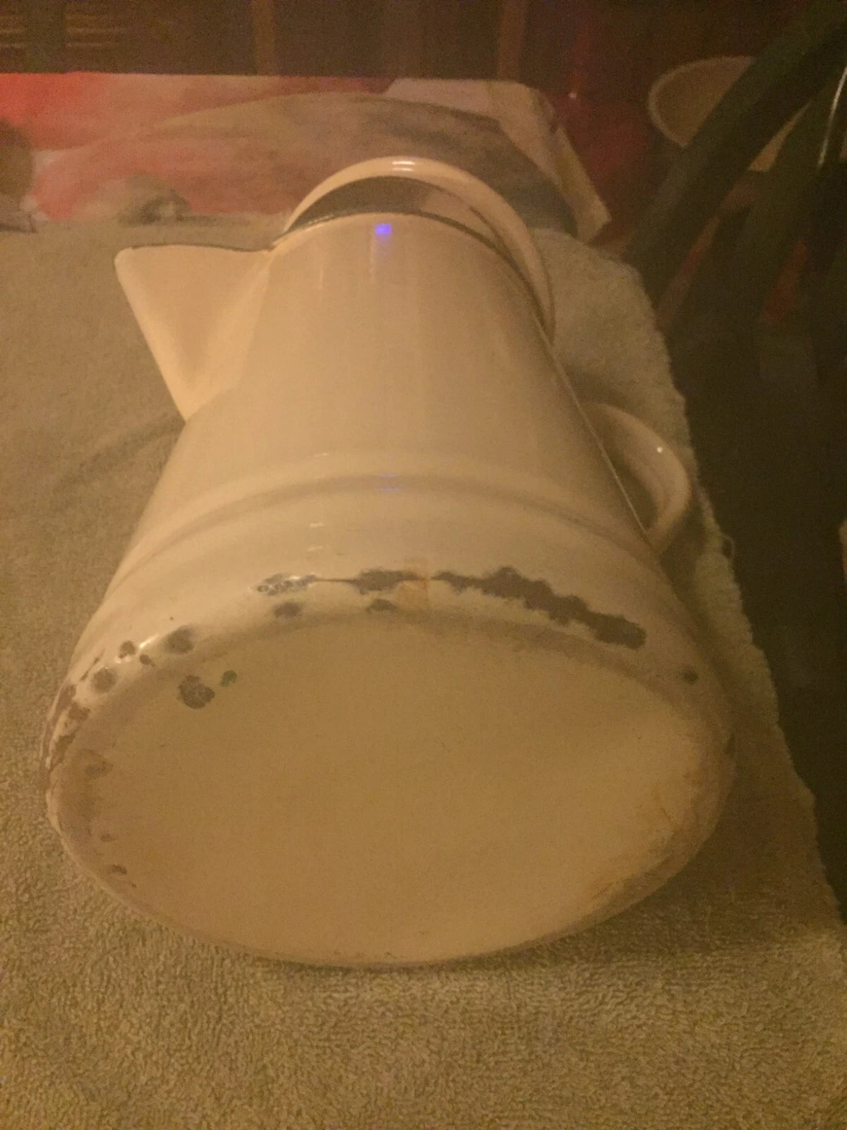 Vintage Cream-Beige and Green Enamelware Coffee Pot