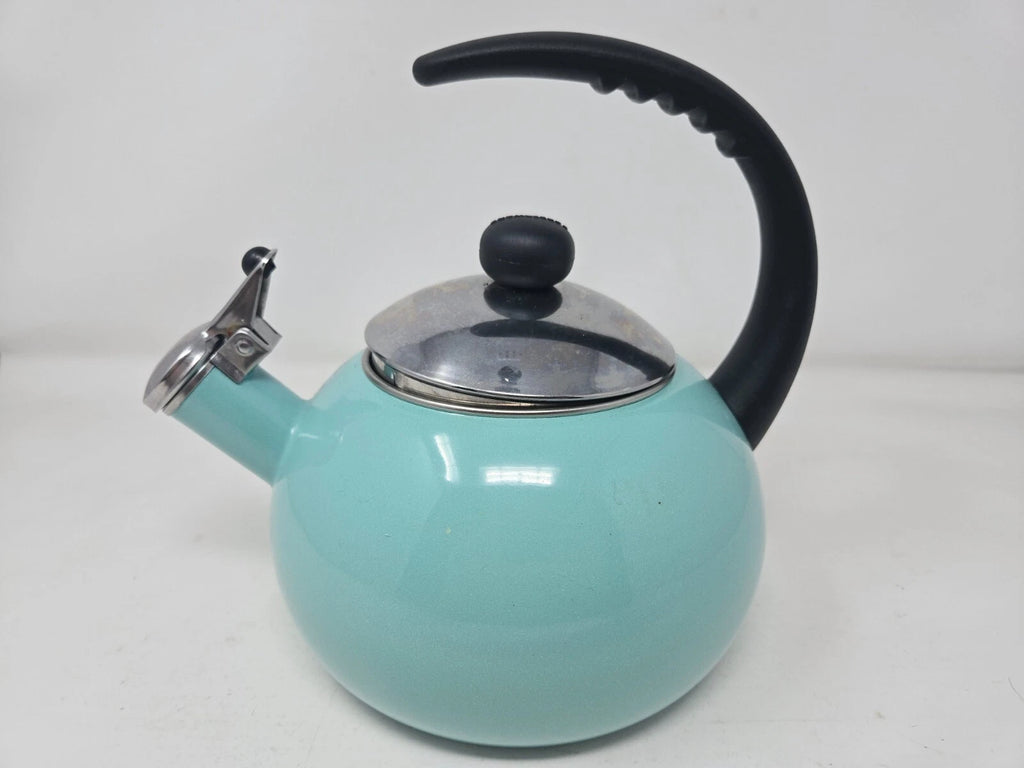 Farberware Luna Whistling Stovetop 2.5qt Tea Kettle Pot Turquoise Aqua Blue EUC
