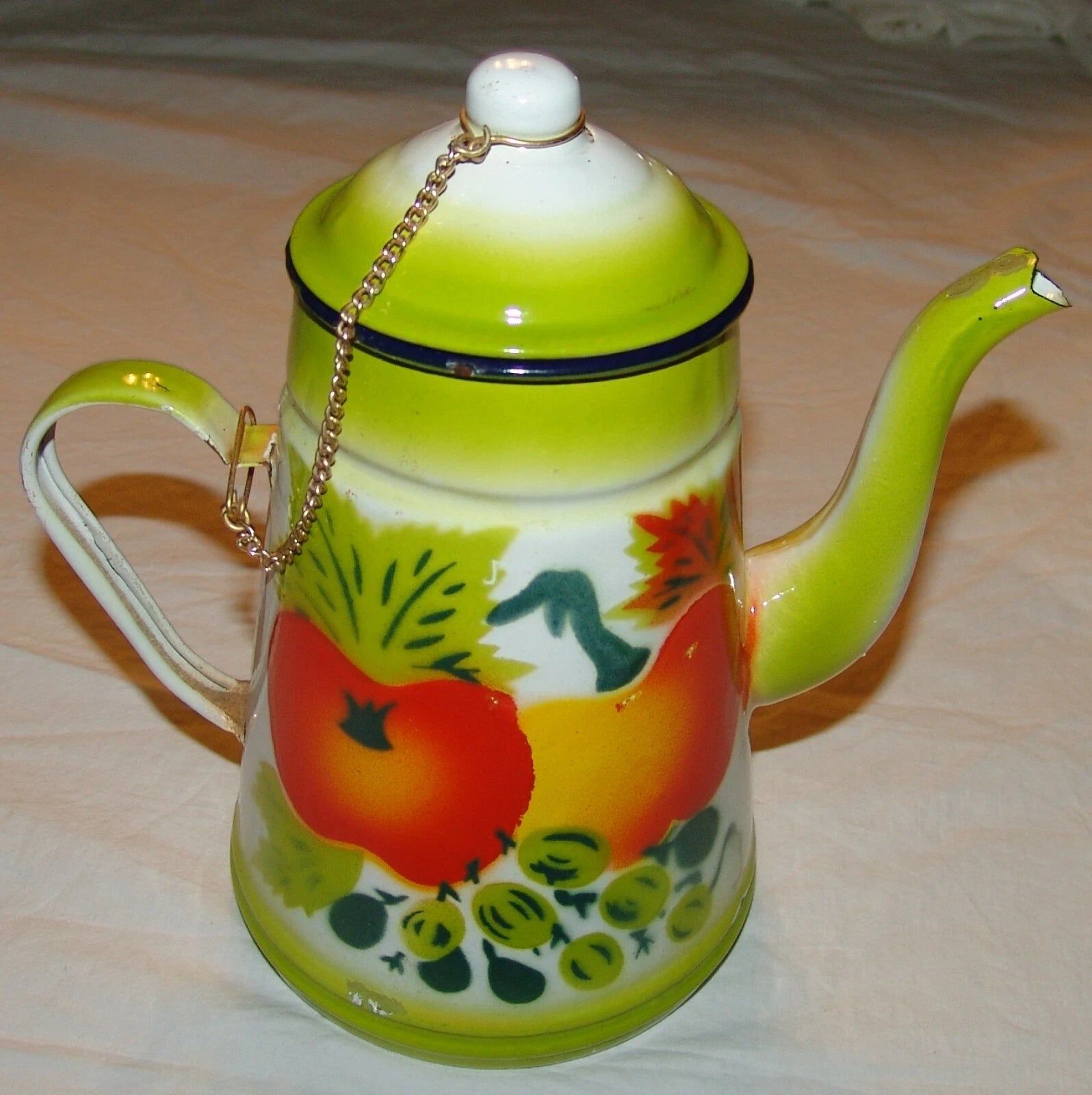 Lot Large Vtg Enamelware Serving Platter Plate Bowl Fruit Tea Pot Teapot Decor