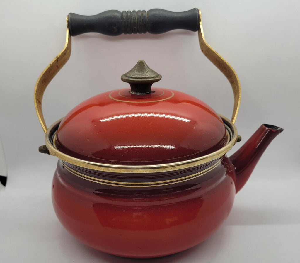 beautiful Water boiler ASTA Fissler red enamel tea kettle Stövchen GUC