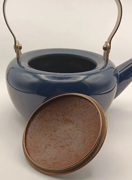 Blue Tea Kettle With Wood Handle * With Rust *