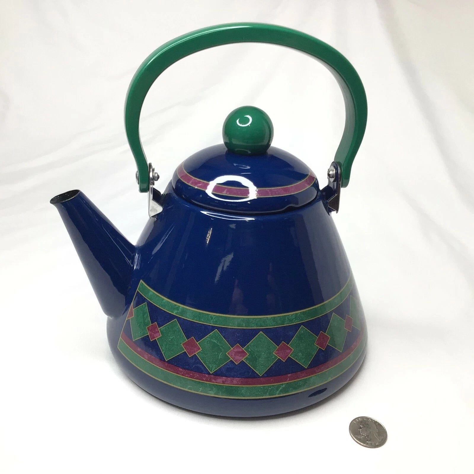 TEA KETTLE PHALZGRAPH GREAT USED CONDITION BLUES & GREEN