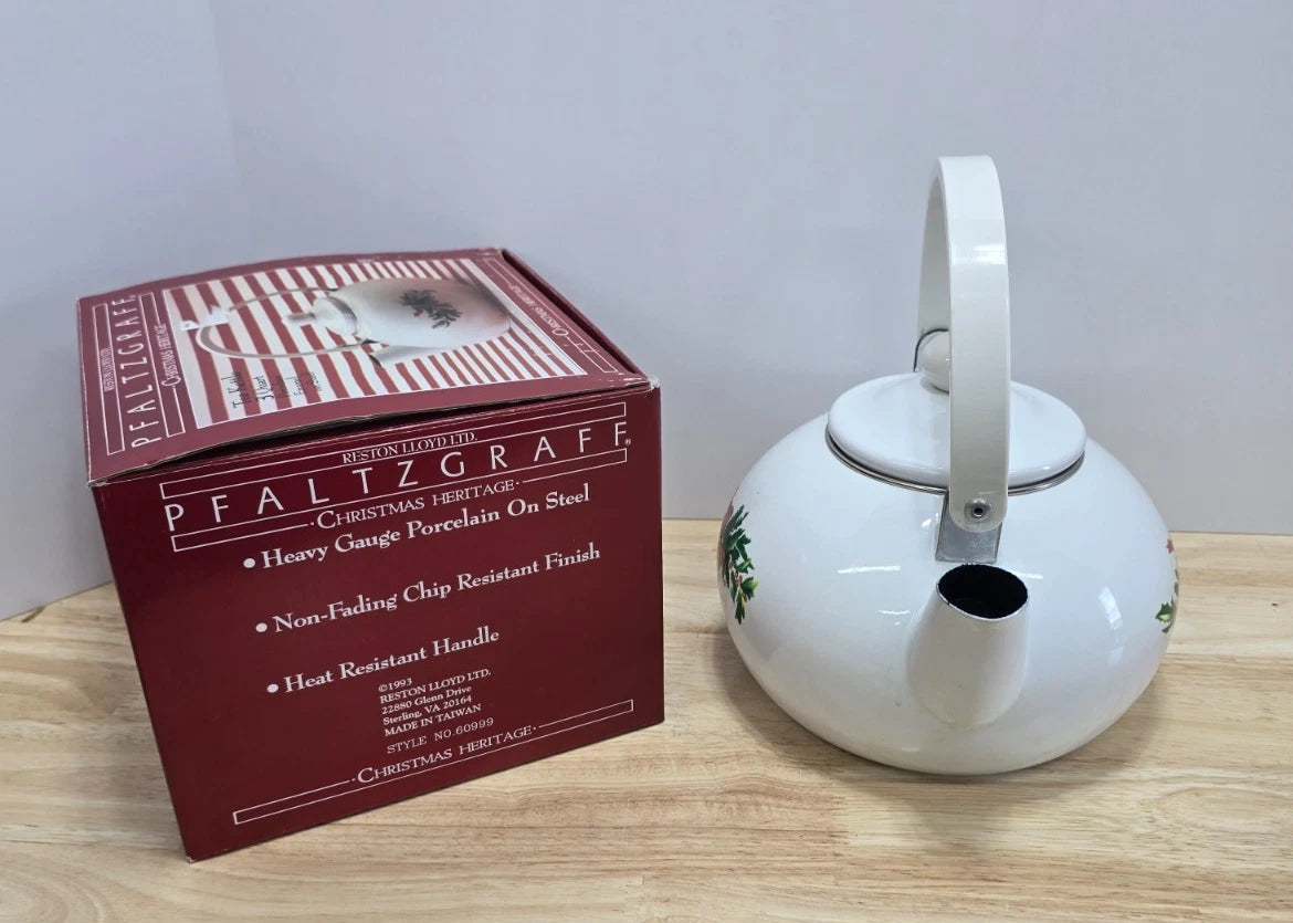 Pfaltzgraff Christmas Heritage 3 Quart Tea Kettle Porcelain Enamel on Steel