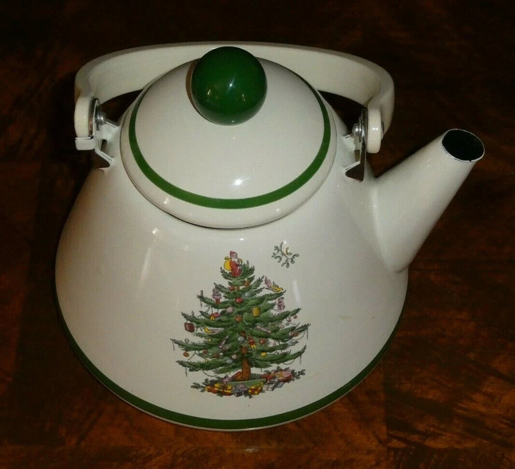 Spode ~ CHRISTMAS TREE~  TEA KETTLE ~2.5 QT~ PPRCELAIN, ENAMEL ON STEEL~ W/BOX!
