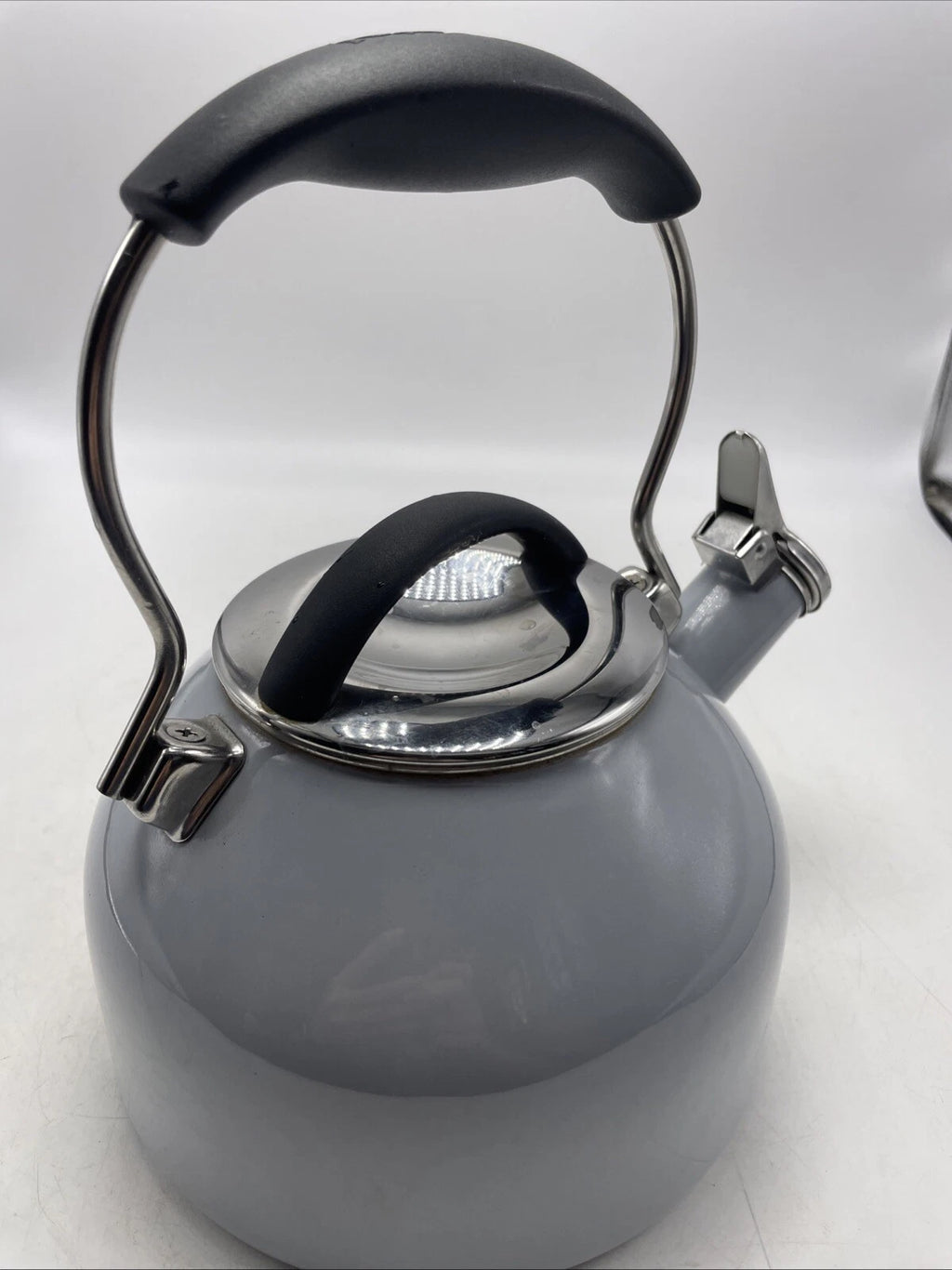CHANTAL Teakettle Whistling 1.8 Qt Enamel on Steel Light Gray Blue Tea Kettle