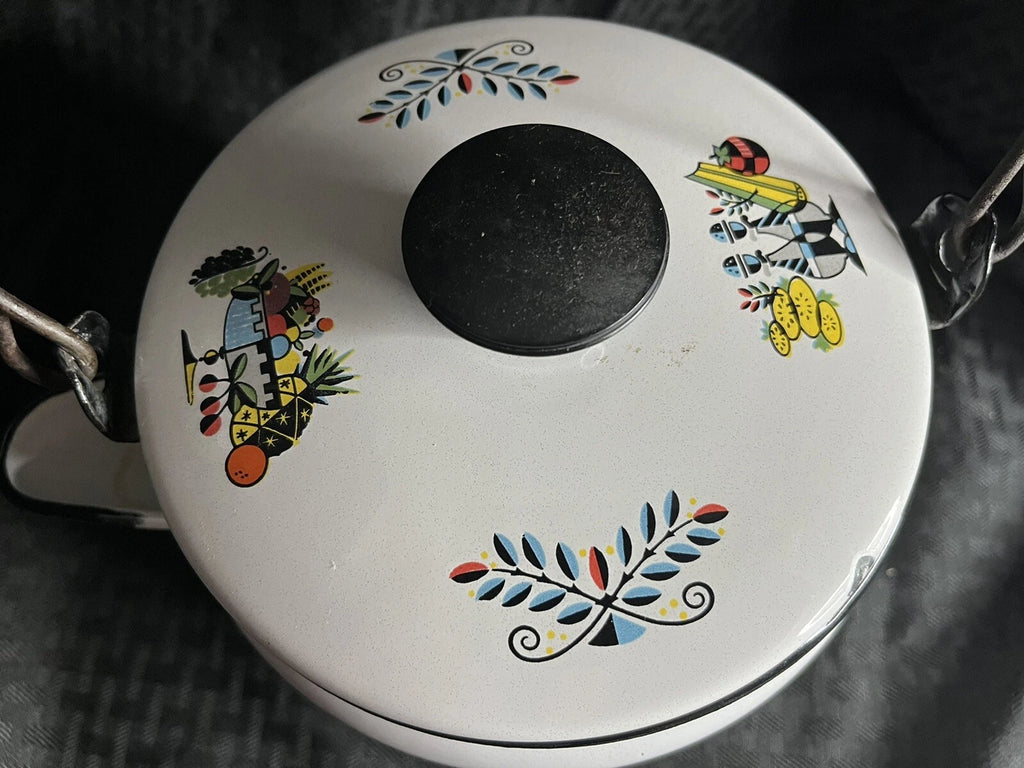 Georges Briard Enamel Retro Mid Century Turkey Dinner Graphics Teapot Kettle MCM