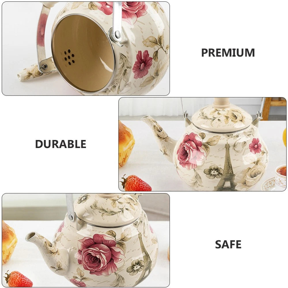 Pear Shaped Pot Boiling Water Kettle Enameled Tea Stove Top Travel Teapot