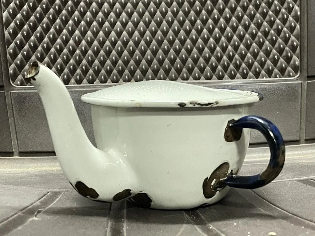 OLD VINTAGE RARE UNIQUE BENGAL ENAMEL HOSPITAL FEEDING POT / CUP KETTLE