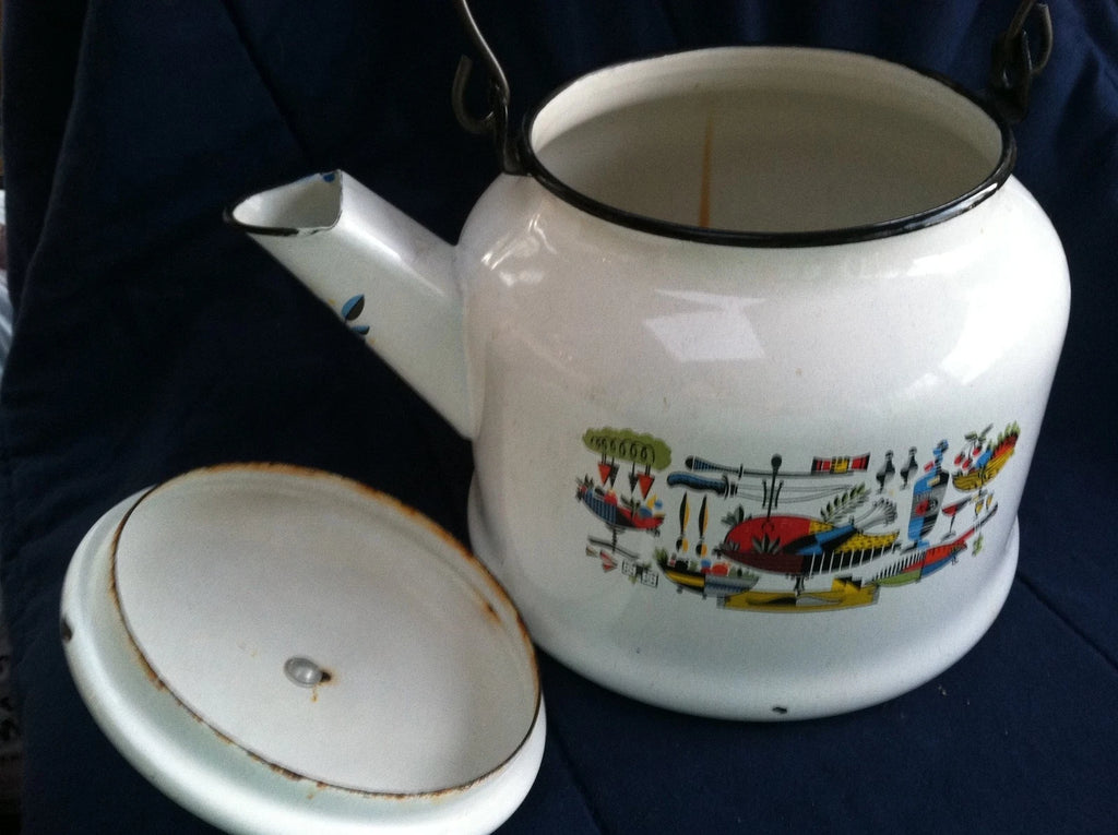 EnamelWare Tea Pot Berggren Scandinavian Rosemaling Folk Art Turkey Harvest