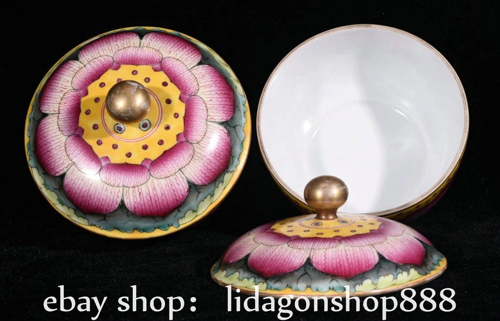 6" Yongzheng Marked Enamel Porcelain Phoenix Flower Pattern Lid Bowl Set