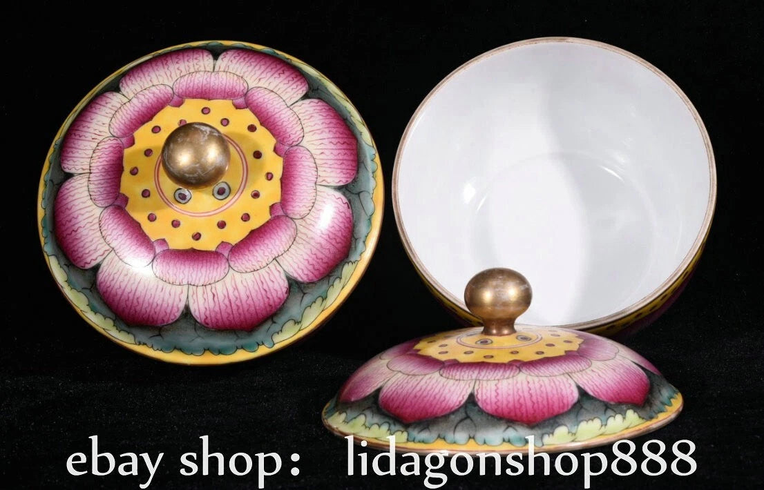 6" Yongzheng Marked Enamel Porcelain Phoenix Flower Pattern Lid Bowl Set
