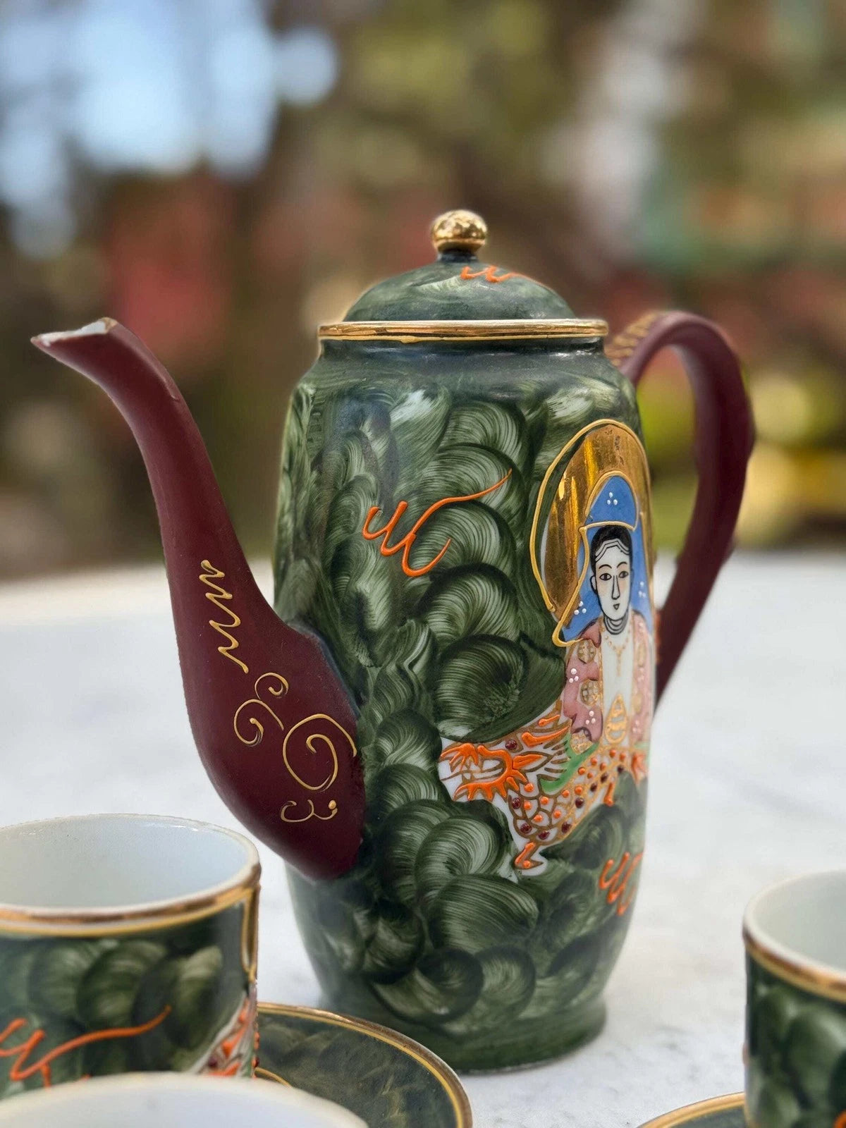 Vintage Hand-Painted Japanese Tea Set – Kutani Moriage Dragon Design, Made in Ja