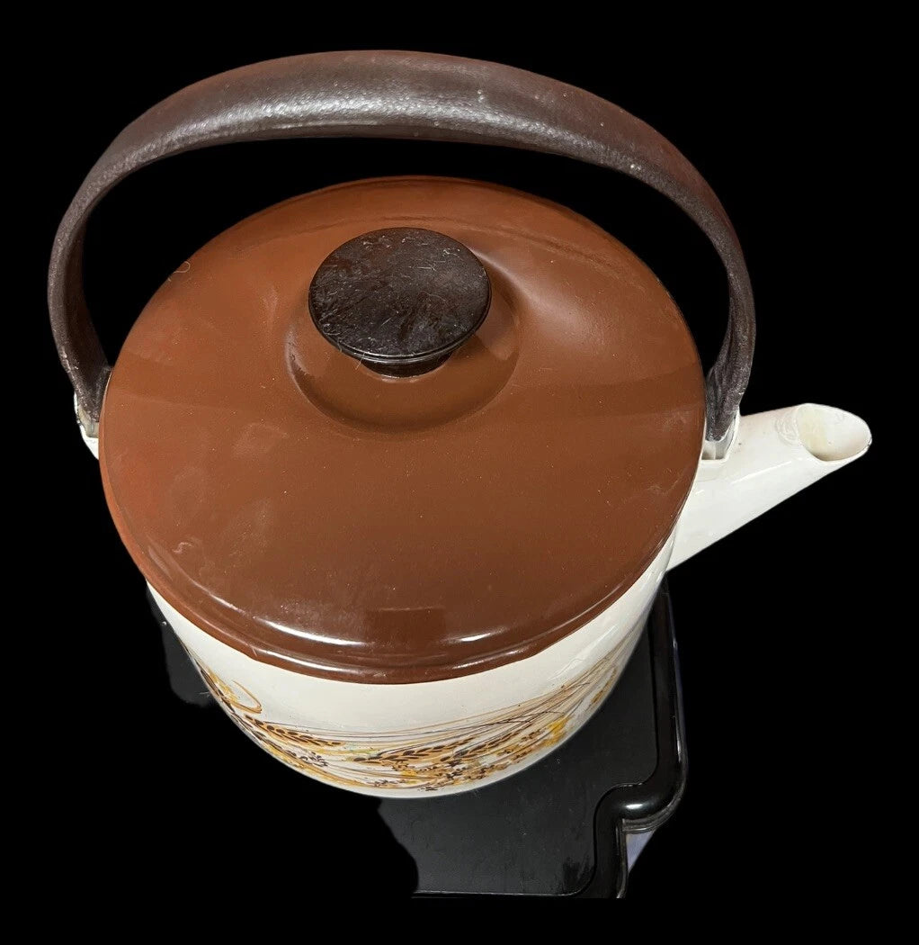 VINTAGE MCM Wheat TEAPOT Kettle With Wooden Handle