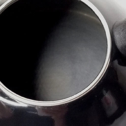 Copco Whistling Tea Kettle Glossy Black 2 Quart Enamel Squeeze Handle Stovetop