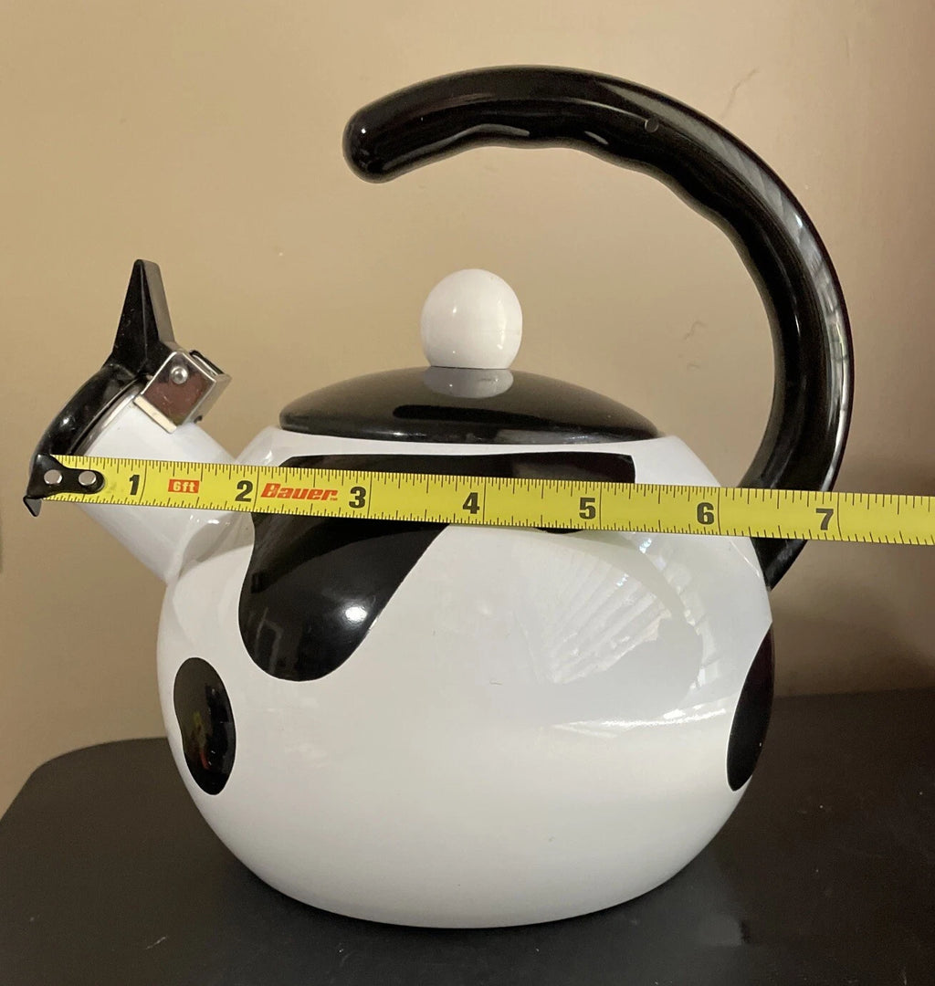 C & R Black & White Open Handled Whistling Tea Kettle Japan