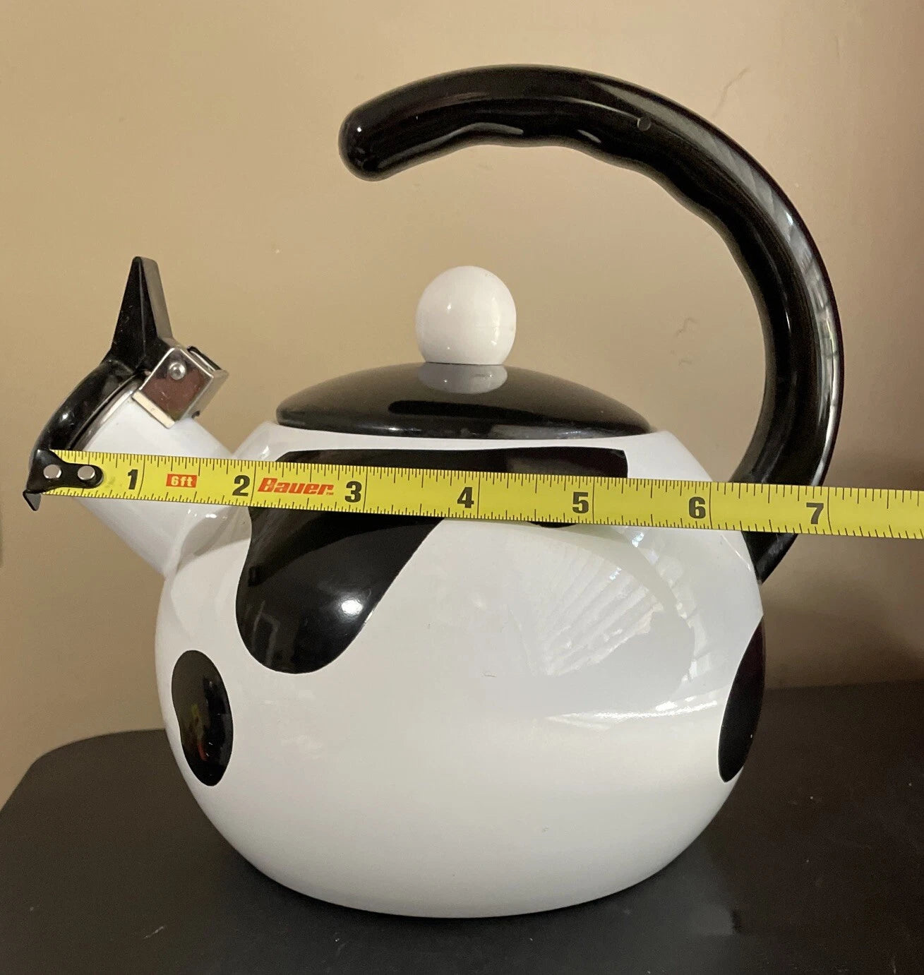 C & R Black & White Open Handled Whistling Tea Kettle Japan