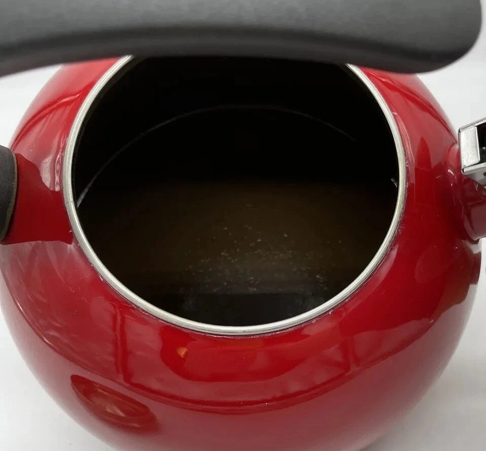 KitchenAid 2 Qt Whistling Tea Kettle Pot Red Enamel C Handle Stainless GUC