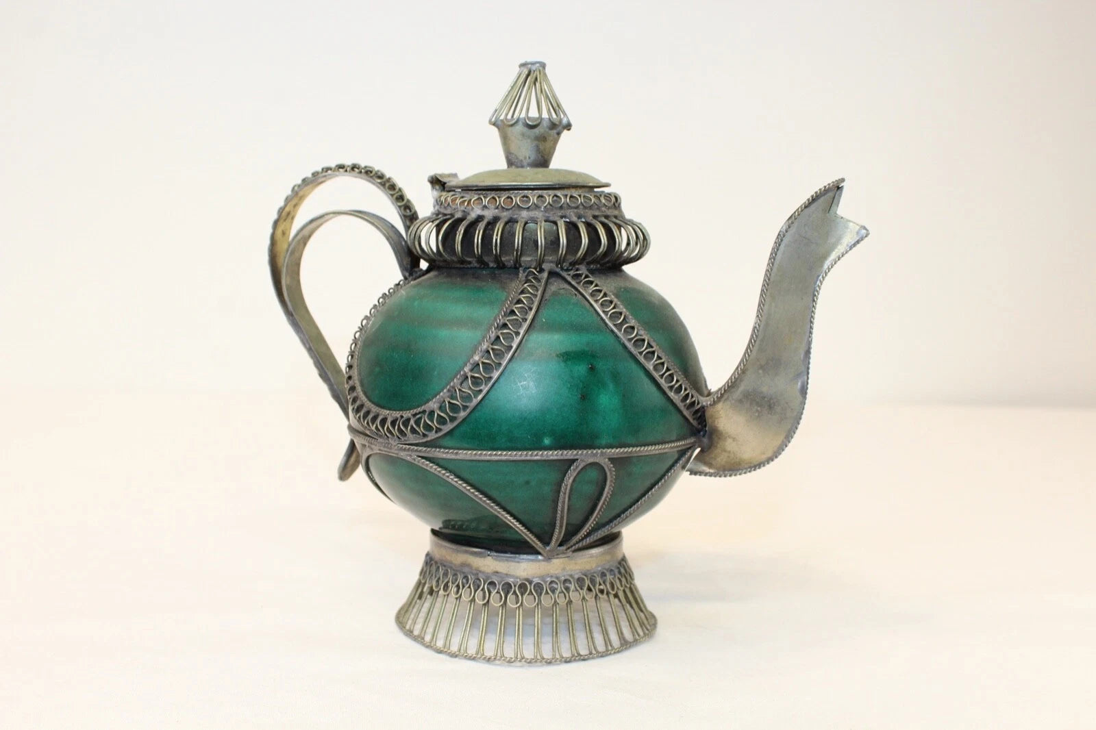 Chinese Middle Eastern Teapot Porcelain Metal Detailed Metal Accents Small Size