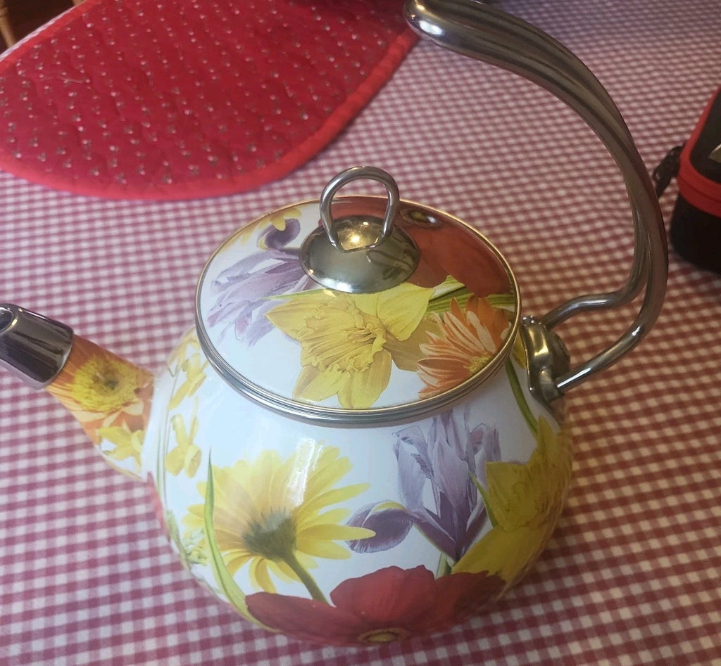 The Pioneer Woman Summer Garden Floral Enamel Tea Kettle Retired Spring Flowers