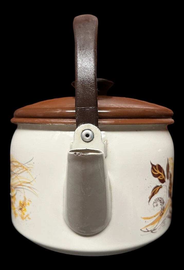 VINTAGE MCM Wheat TEAPOT Kettle With Wooden Handle