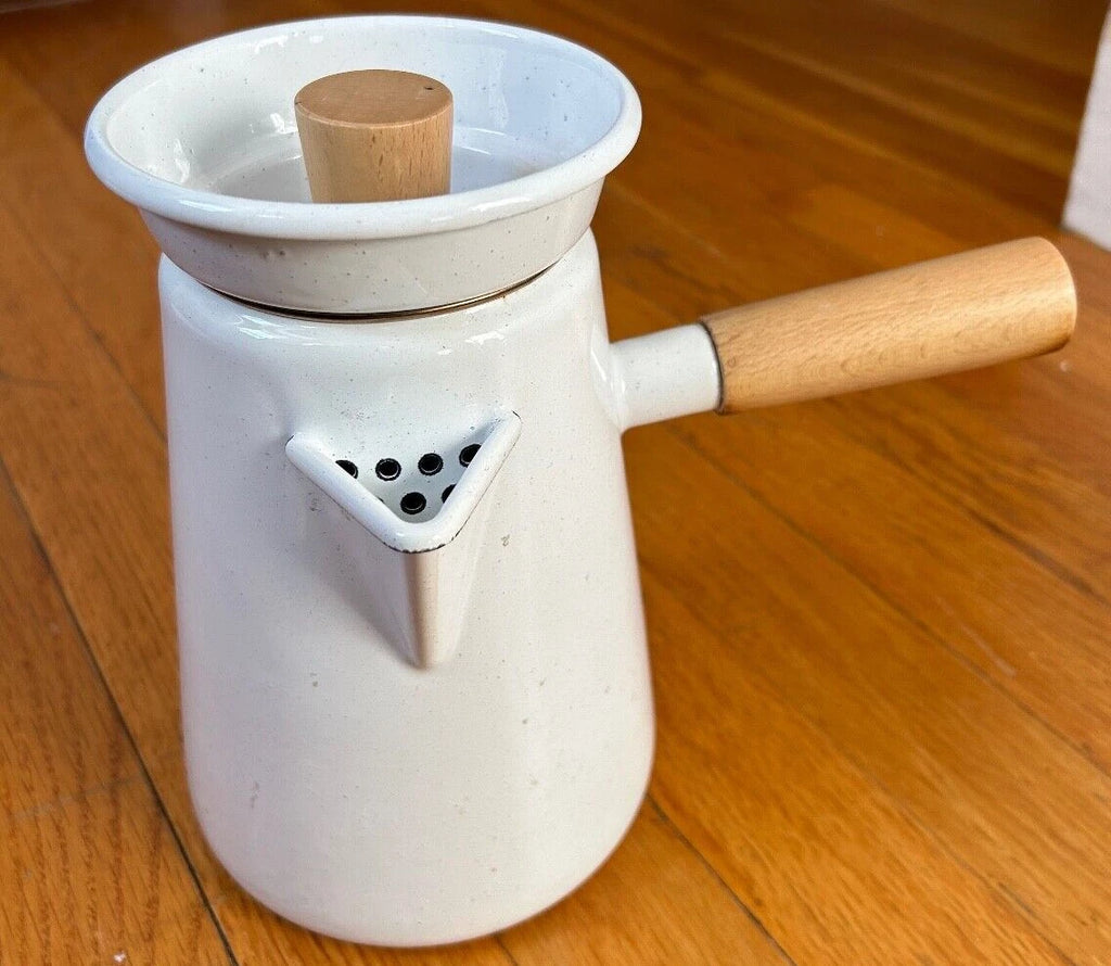 Umbra Shift Castor COWBOY KETTLE coffee tea pot vtg mcm white black stick handle