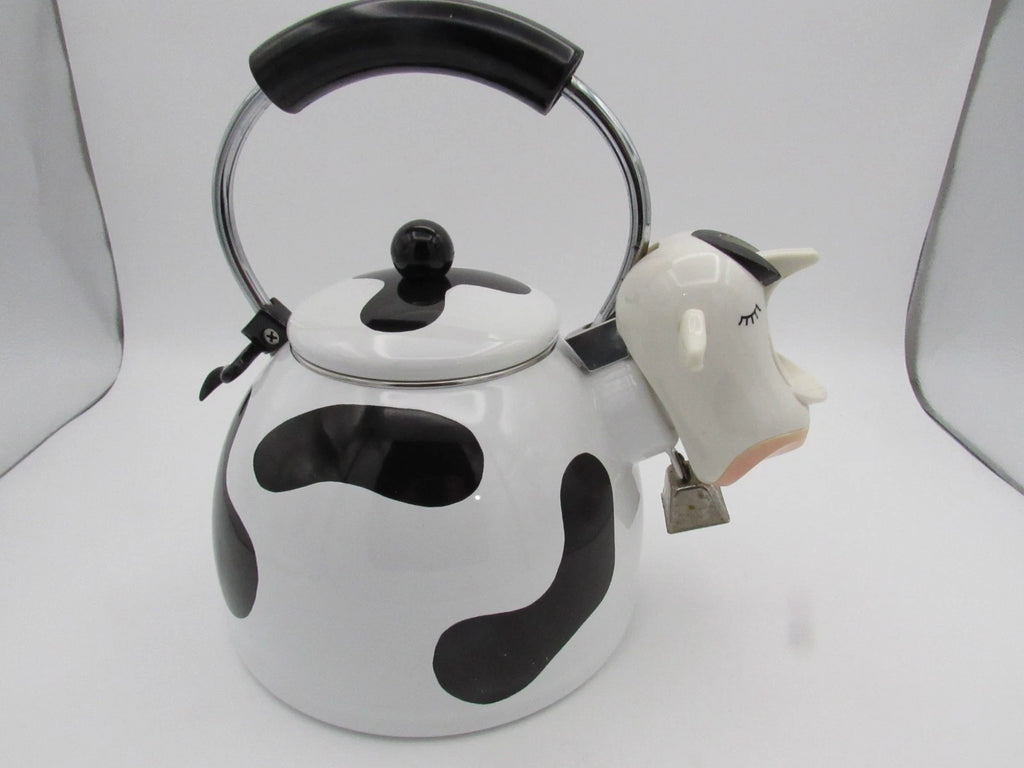 M Kamenstein Black White Cow Whistling Tea Kettle 2.5 qt from 1992