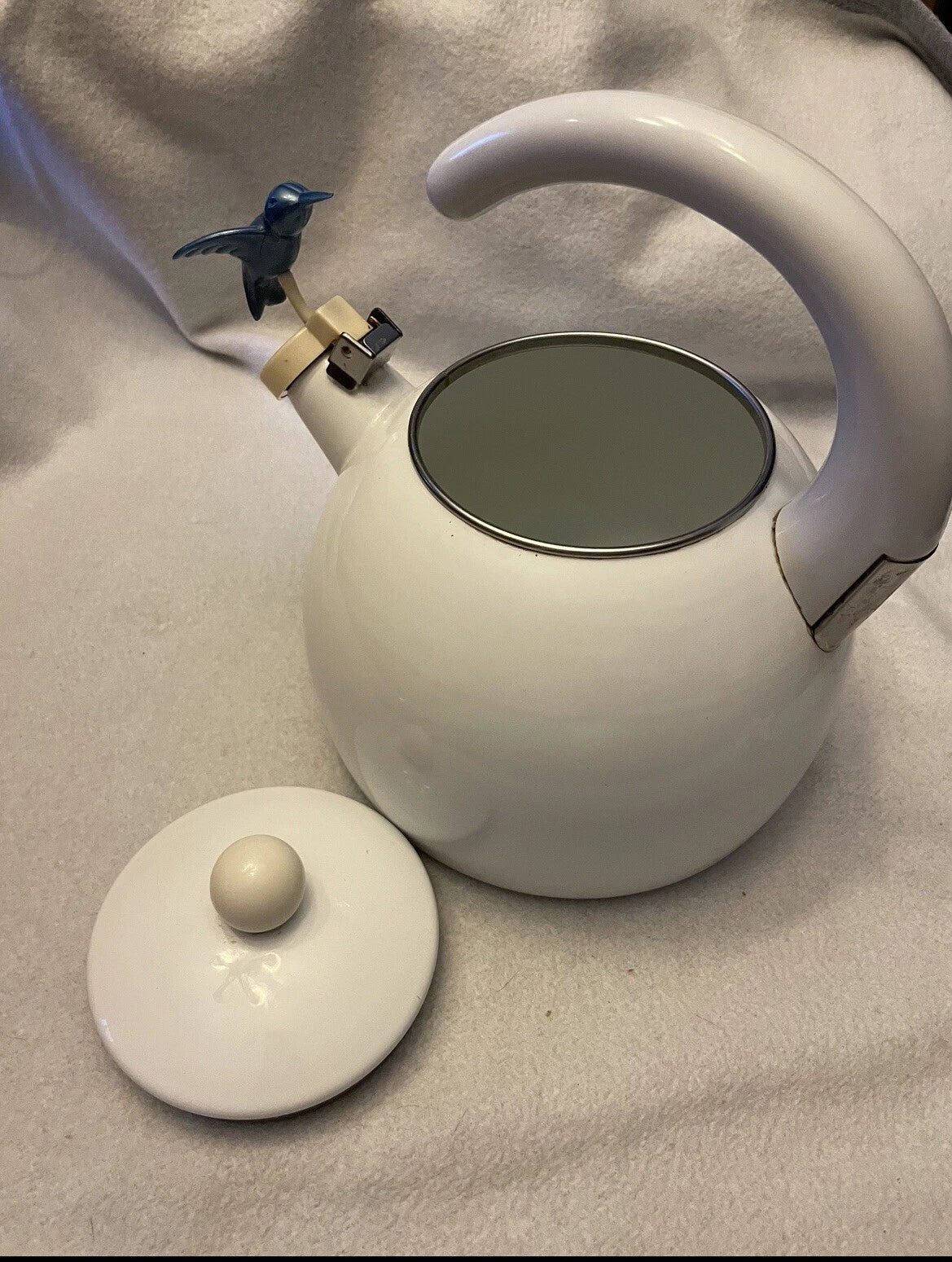 CERAMIC ON STEEL HUMMINGBIRD TEA KETTLE, Vintage, See Description!