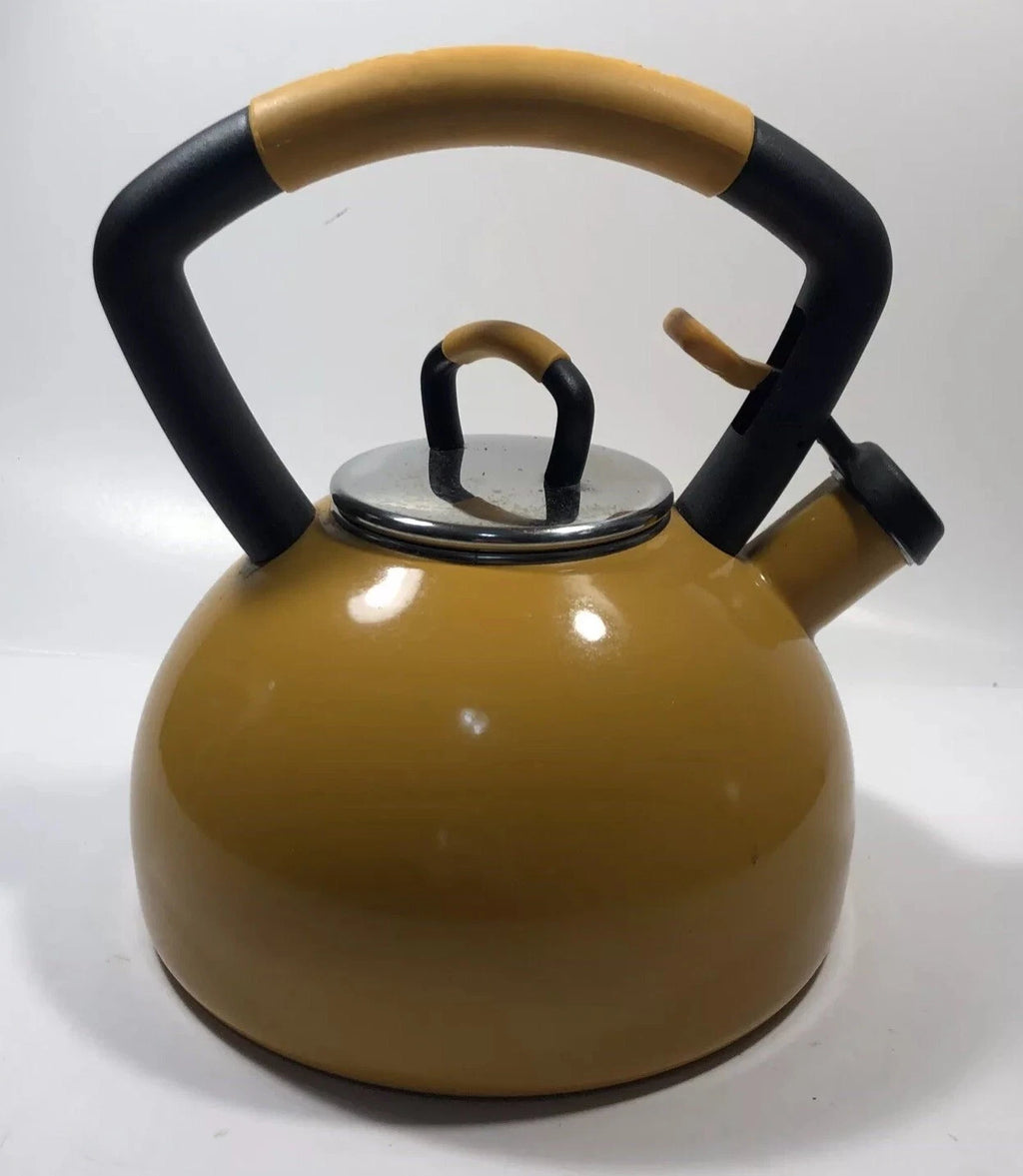 KitchenAid Whistling Tea Pot Kettle  Mustard Yellow Mid-Century Modern Style GUC
