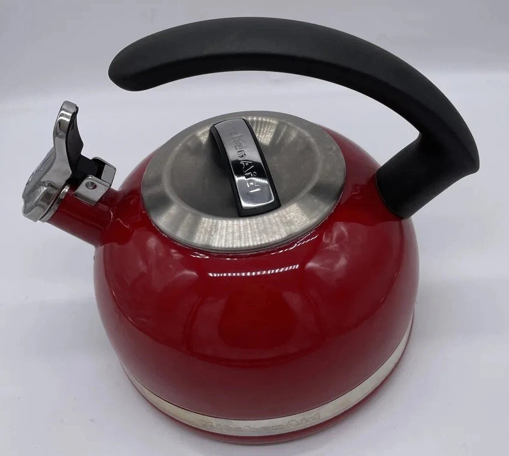 KitchenAid 2 Qt Whistling Tea Kettle Pot Red Enamel C Handle Stainless GUC