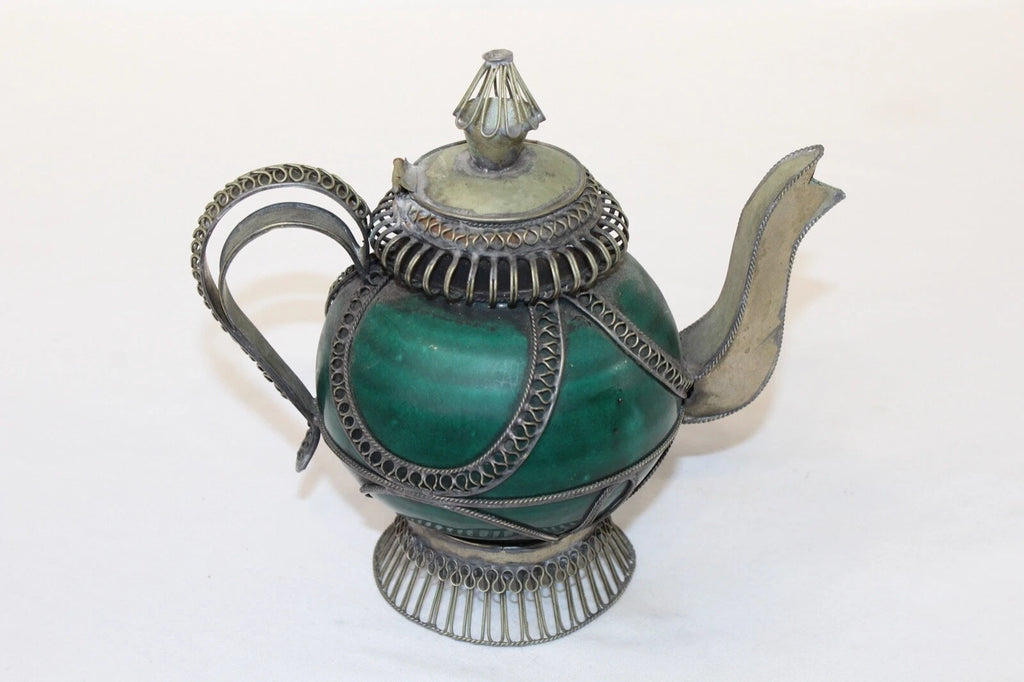 Chinese Middle Eastern Teapot Porcelain Metal Detailed Metal Accents Small Size