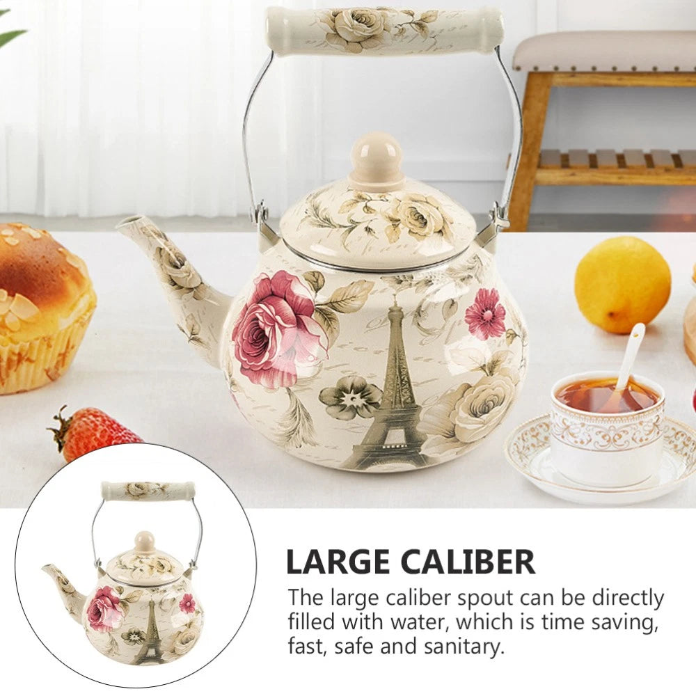 Pear Shaped Pot Boiling Water Kettle Enameled Tea Stove Top Travel Teapot