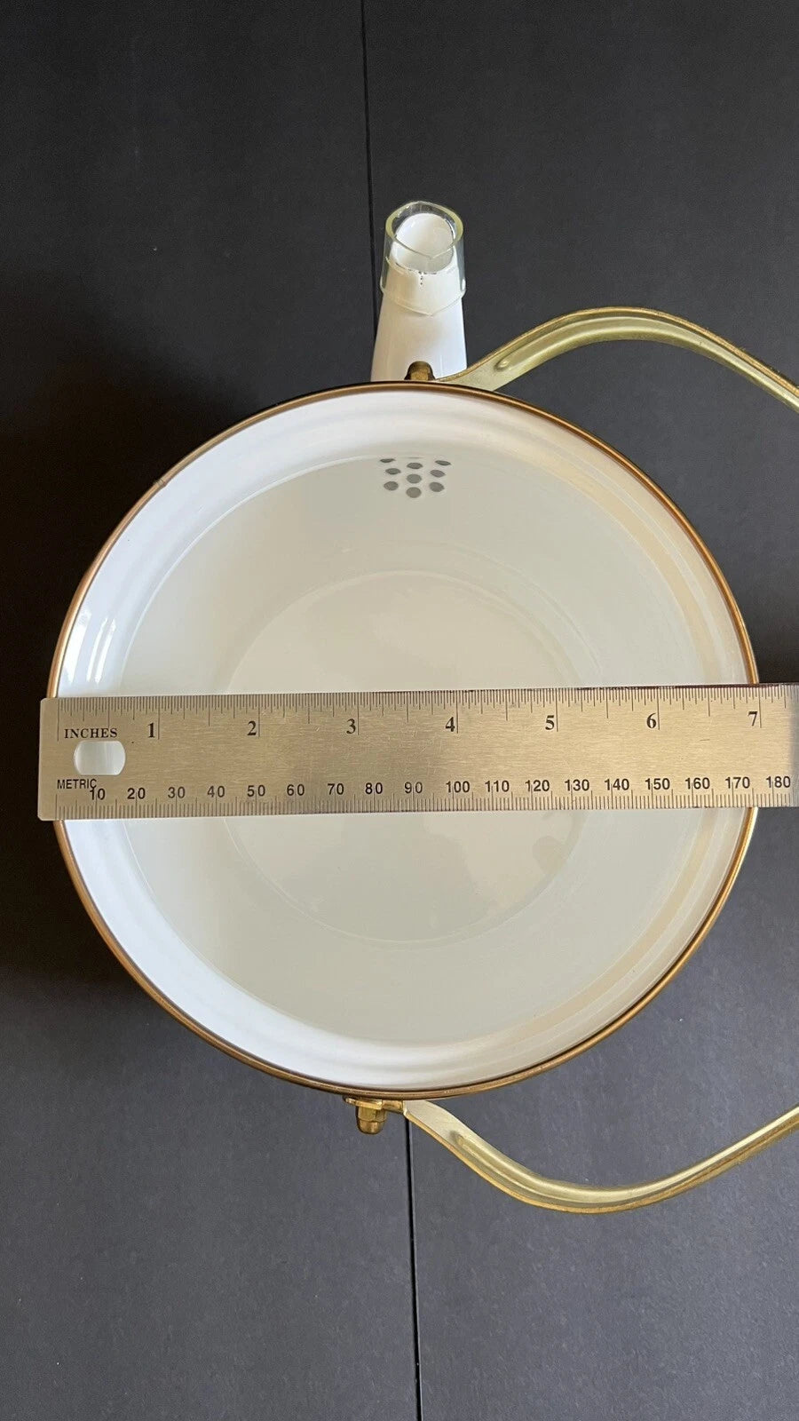 VINTAGE FLORAL TEA KETTLE ENAMEL Brass Handle